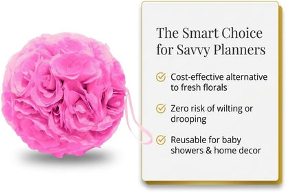 TCDesignerProducts Pink Silk Rose Kissing Ball, 12" Floral Hanging Decoration, Elegant Wedding Aisle Décor, Centerpiece Accent, Bridal & Baby Shower, Holiday & Home Display, Artificial Flower Ball