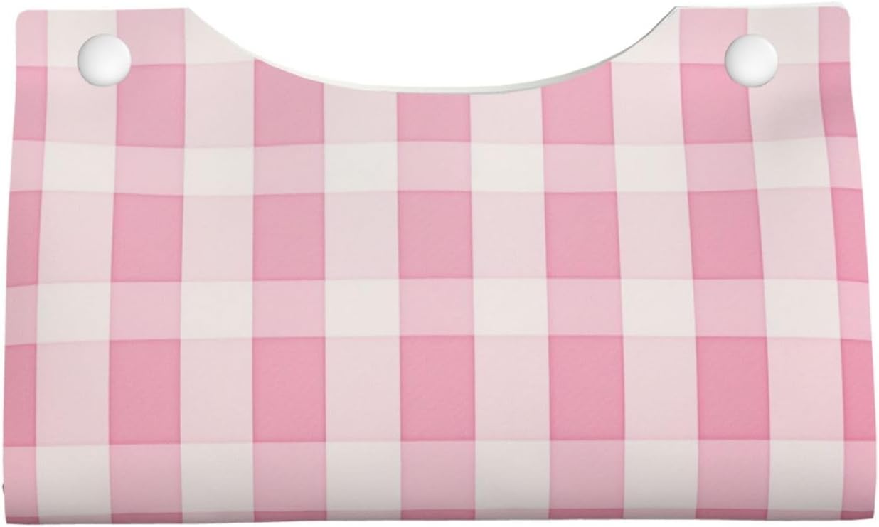 Pink Checker Striped Pattern Tissue Box Cover Rectangle Pu Leather Tissue Box Holder for Car Bathroom Bedroom Desk Tabletop Decor