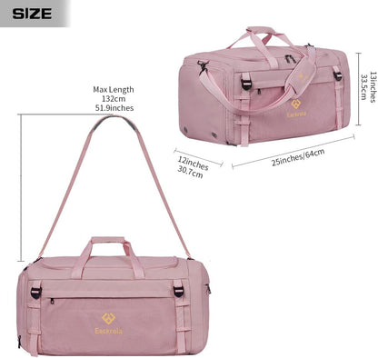 Large Sports Gym Bag, Travel Duffel bag with Wet Pocket & Shoes Compartment for men women, 65L, Lightweight（Pink）
