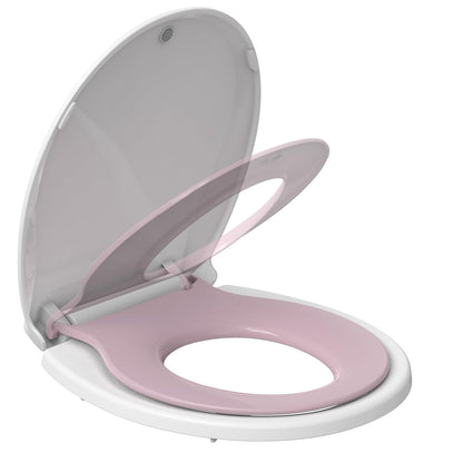 Elongated Pink Mother and Child Toilet Seat - Built-In Toddler Potty Training Seat, Slow Close, Tool-Free Easy Installation