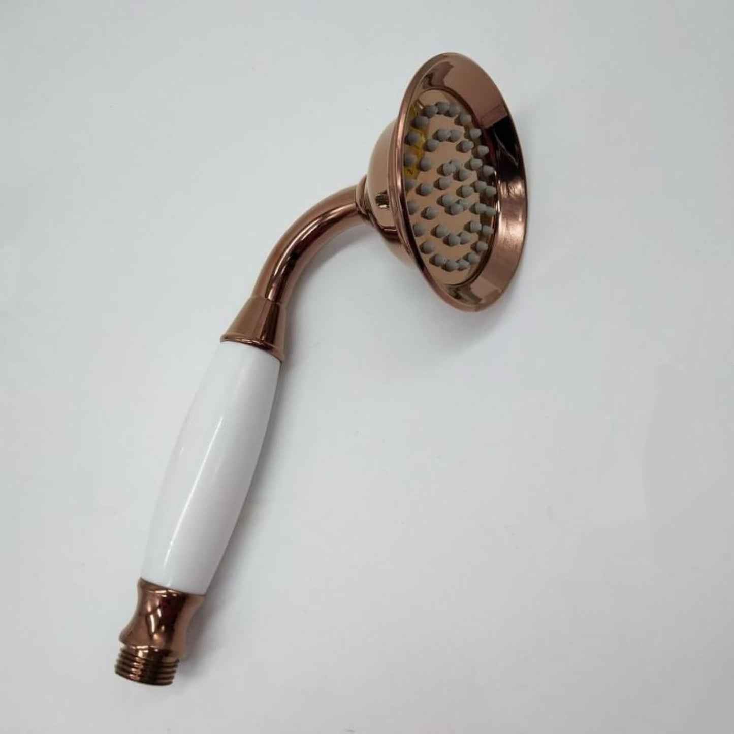 Handheld Shower Head Bell Shape White Ceramic Handle Stainless Steel (Rose Gold)