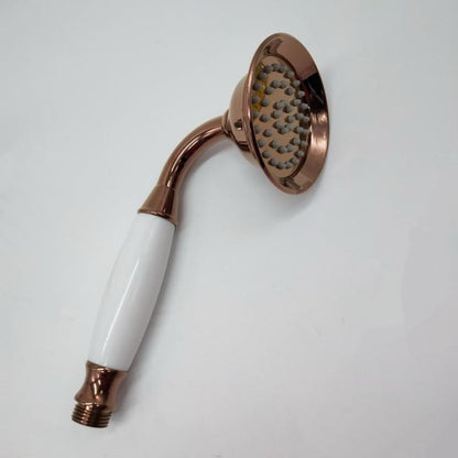 Handheld Shower Head Bell Shape White Ceramic Handle Stainless Steel (Rose Gold)