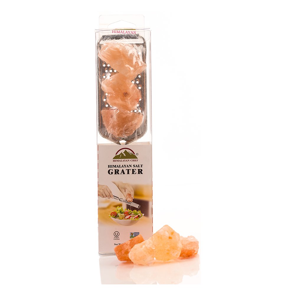 Himalayan Chef Grater with 3 Pink Salt Chunks, 6 Oz, Salt Chunks With Stainless Steel Grater