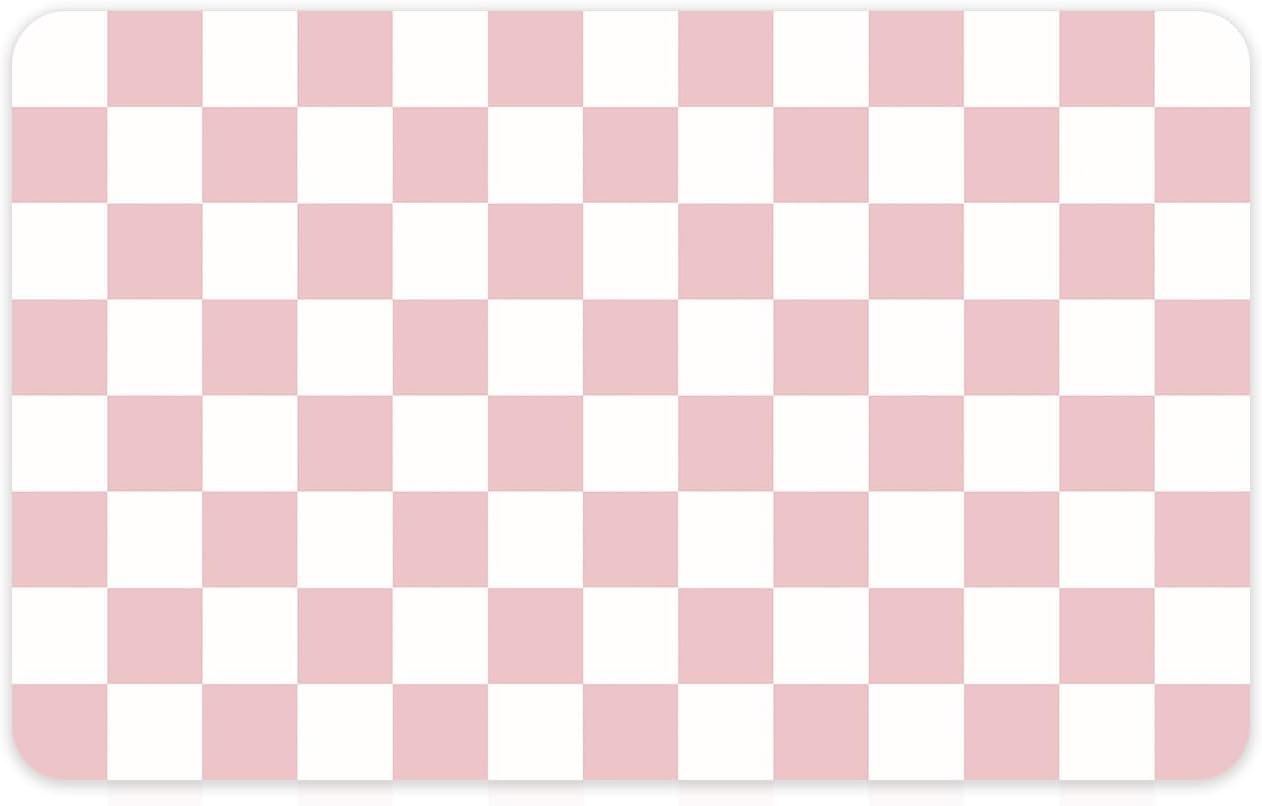 16" x 24" Checkered Dish Drying Mat for Kitchen Counter, Absorbent Coffee Bar Mat for Espresso Machine Coffee Countertops Accessories, Pink