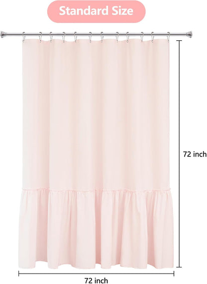 Seenus Baby Pink Ruffle Shower Curtain with Waterproof TPU Backed, Soft Microfiber Lovely French Ruched Shower Curtain, 72 x 72 Inch Bathroom 2 in 1 Washable Fabric Shower Curtain with TPU Lining