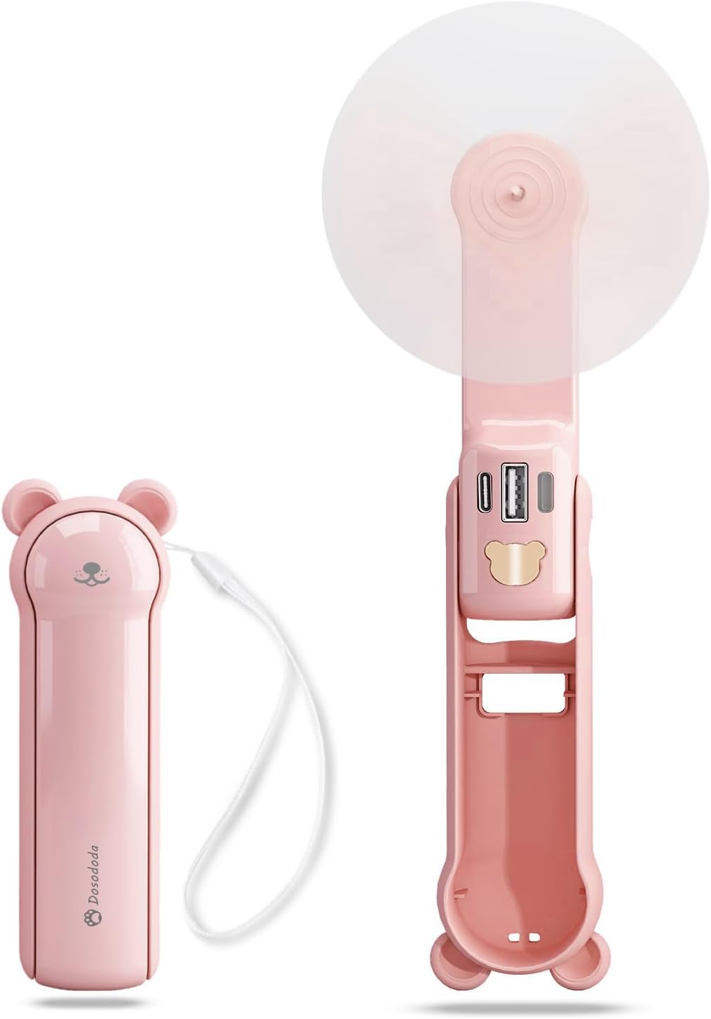 Portable Handheld Fan, Small Mini Foldable Personal Fan [26H Max Cooling Time], 3 IN 1 USB Rechargeable for Travel Outdoor,Gifts for Women (Pink)