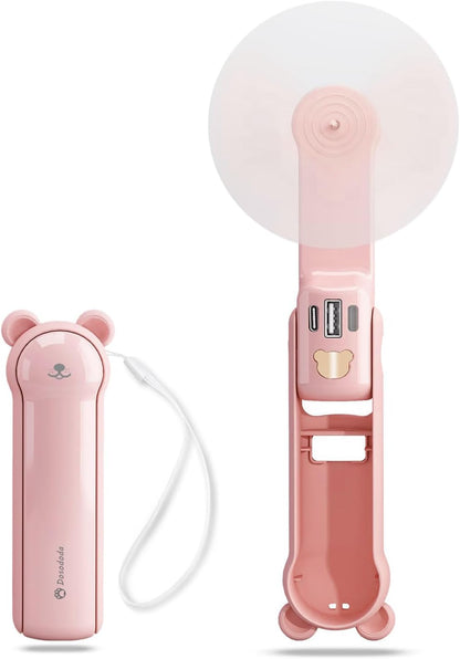 Portable Handheld Fan, Small Mini Foldable Personal Fan [26H Max Cooling Time], 3 IN 1 USB Rechargeable for Travel Outdoor,Gifts for Women (Pink)