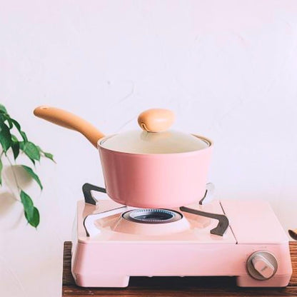 Neoflam Retro 1.5QT Saucepan with Lid – 7" (18cm) Heavy-Duty Nonstick Ceramic Coated Sauce Pot with Bakelite Handle, Pink Color, Dishwasher Safe, Elegant Kitchen Cookware, Made in Korea