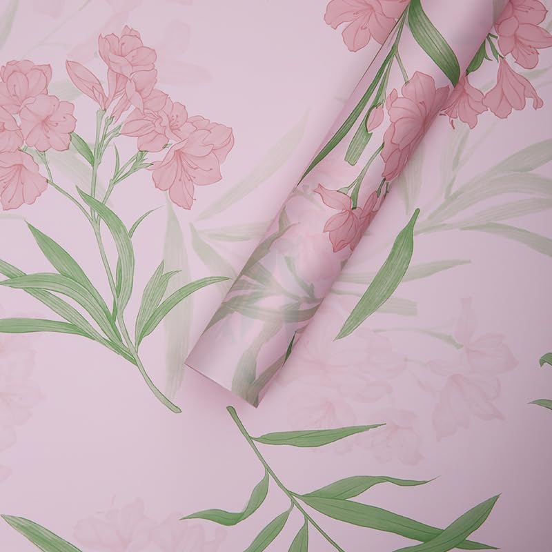 JinweiS 20 Sheets Peach Wrapping Paper, Waterproof for Flower Gift,White | Retro peach blossom print, easy to cut & shape, tearproof film, smooth finish, fits bouquets gift boxes holiday use