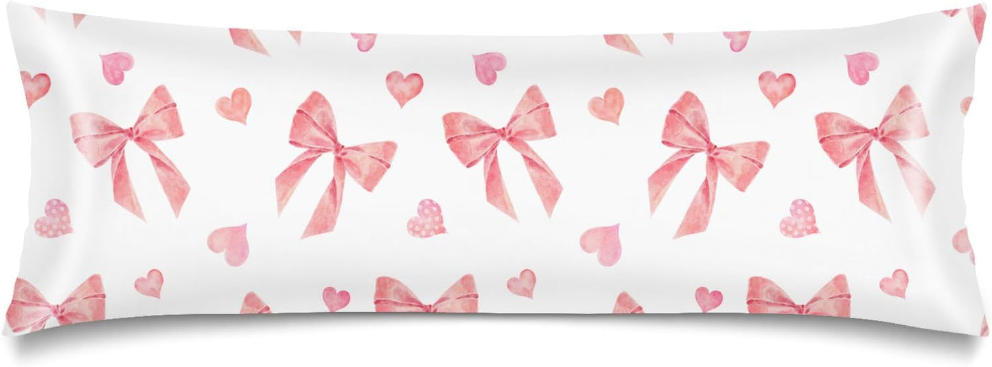 Pink Ribbon Bow Silk Satin Body Pillow Cover for Hair and Skin,Long Pillow Case Protector with Envelope Closure,Large Pillow Covers Decorative Bed Cushion Covers Cases for Sleep,20"x54",Peach