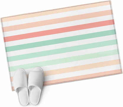 Peach Pink Green Ombre Entryway Area Rug 2'x3', Farmhouse Stripe Modern Indoor Door Mat Non Slip Kitchen Rug Runner, Washable Small Floor Mat Carpet for Bathroom