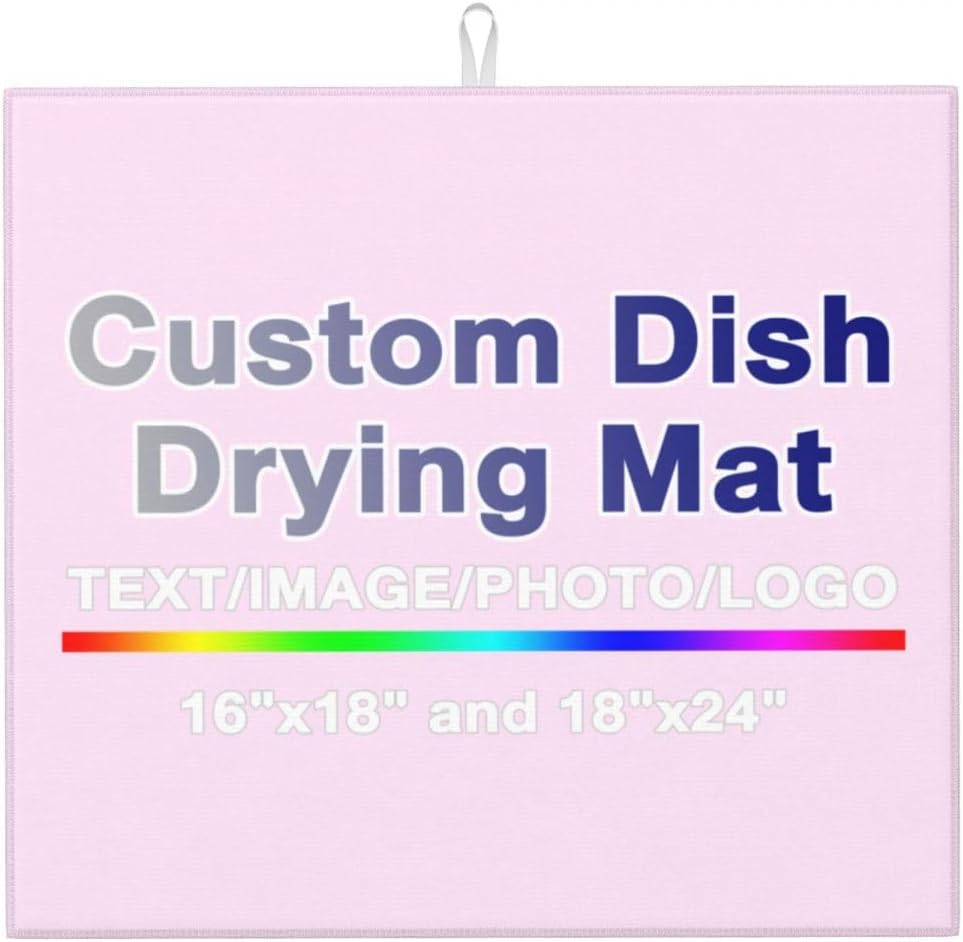 Custom Dish Drying Mat for Kitchen Personalized Add Photo Text Logo Drying Mat Dish Rack Pad Absorbent Kitchen Counter Drying Mat Light Pink 16"x18"