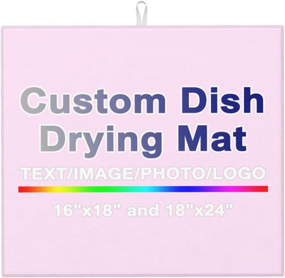 Custom Dish Drying Mat for Kitchen Personalized Add Photo Text Logo Drying Mat Dish Rack Pad Absorbent Kitchen Counter Drying Mat Light Pink 16"x18"