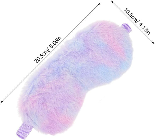Plush Rabbit Fur Sleep Mask 2pcs with Soft Faux Silk Lining, Light-Blocking Eye Cover for Women Men, Comfortable Travel and Nap Eyemask in Blue and Pink