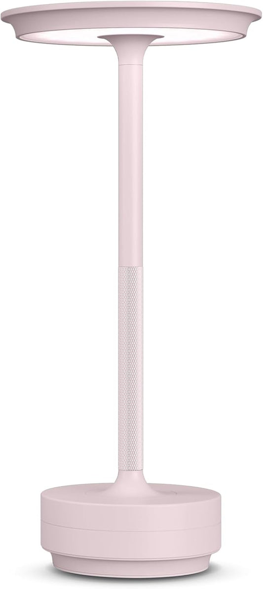 Rechargeable Cordless Table Lamps, 5000mAh Portable LED Table Light, 3 Color Stepless Dimming Battery Powered Metal Table Lamp for Outdoor Patio/Bedroom/Restaurant.(Light Pink)