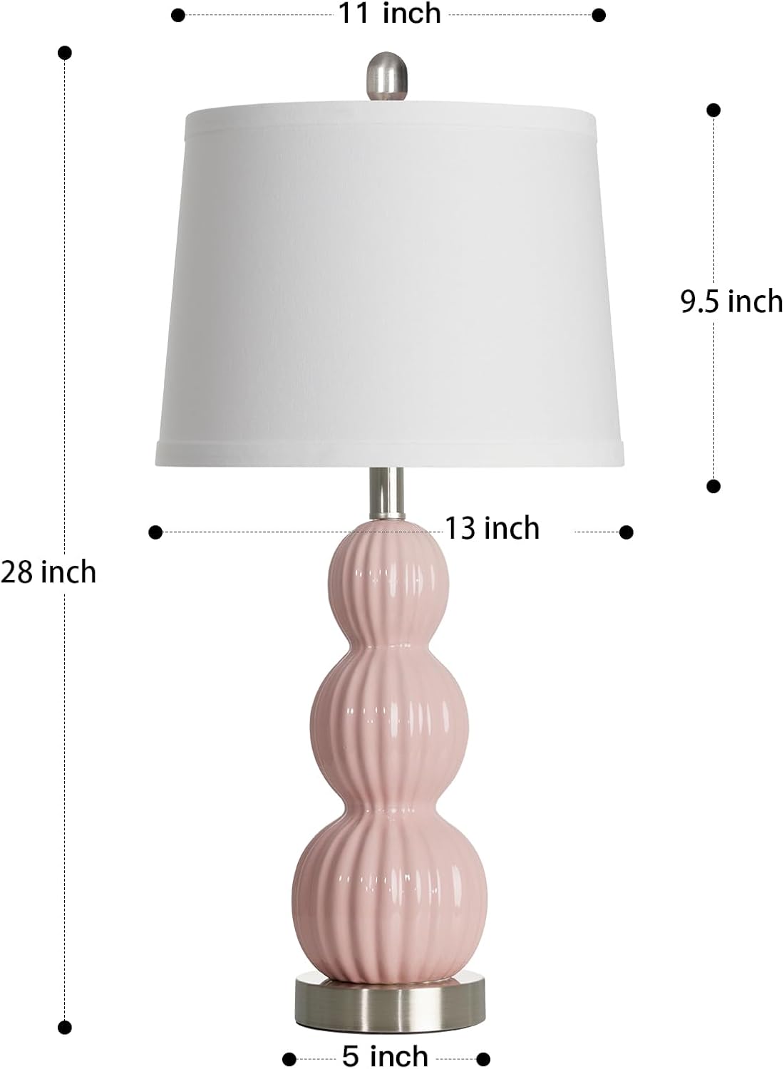 28" Pink Ceramic Table Lamps Set of 2, Modern Bedside Lamps for Night Stands, Triple Gourd Table Lamp for Living Room End Table or Bedroom Nightstand (2 LED Bulbs Included)