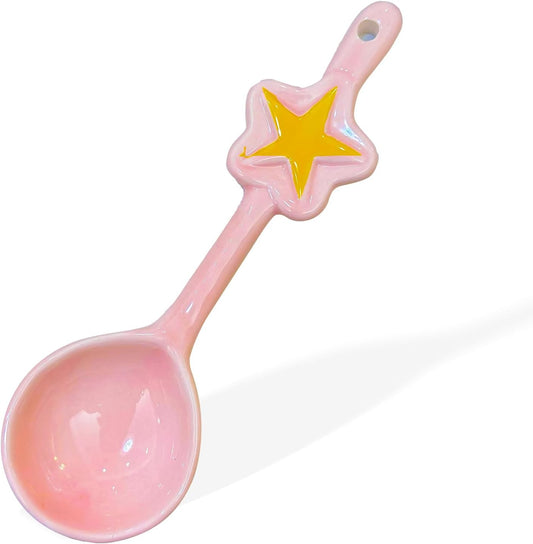Cute Star Ceramic Spoons – Pink Moon Ladle & Stirring Spoon – Kawaii Magical Girl Style Kitchen Utensils