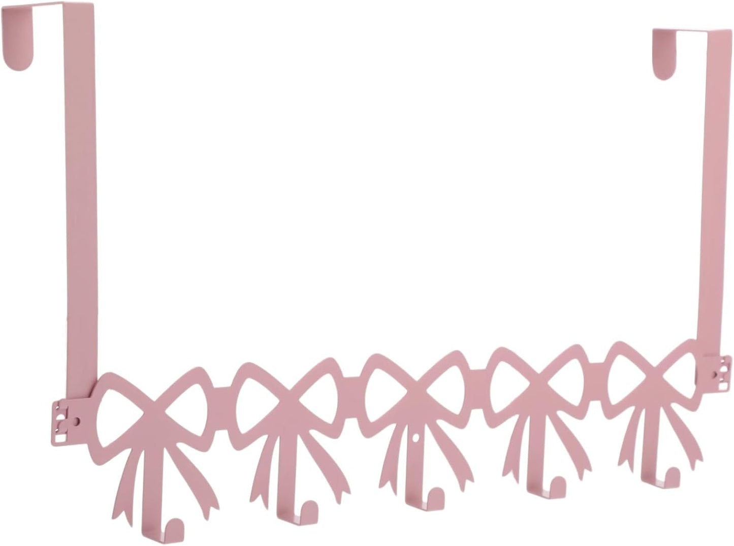 ZALIR Pink Bow Over the Door Hooks Hanger, Wall Mount Towel Rack with 5 Hooks, Metal Door Organizer for Towels Hats Clothes, Decorative Farmhouse Coquette Style Hook for Bedroom Bathroom