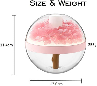Preserved Flower Portable Humidifier,270ml Capacity,Rechargeable Essential Oil Diffuser with Night Light and Waterless Auto Shut-Off,for Office Room Bedroom Livingroom (Pink Hydrangea)