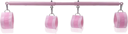 Heavy Duty Stainless Steel Expandable Spreader Bar with 4pcs PU Black--Pink Skull Pattern Detachable Adjustable Straps,Workout Bar for Home Indoor Gym Training Kit