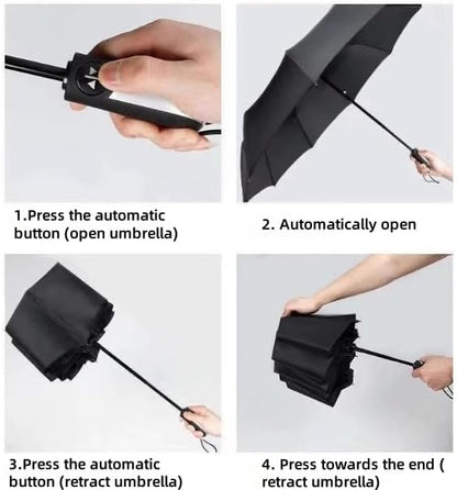 Black inverted windproof, rainproof, and sunscreen travel umbrella, compact in reverse, lightweight and UV resistant, suitable for rainy and sunny days - automatic opening and closing