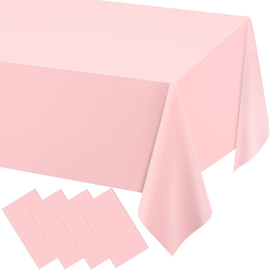 WNINK Plastic Rectangular 54x108'' Tablecloth, 4 Pack, Light Pink, Disposable, Pastel, for Parties, Holiday, Oilproof, All-Season
