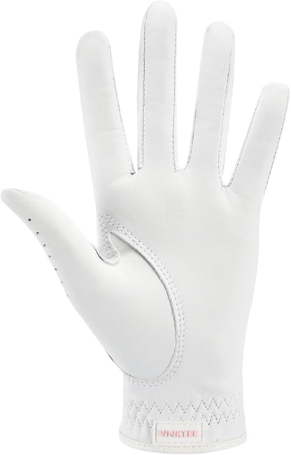 PINKTEE Women's Golf Glove Cabretta Leather Left Hand with Enhanced Grip Ladies Soft Pink Glove Fit Size Small Medium Large XL
