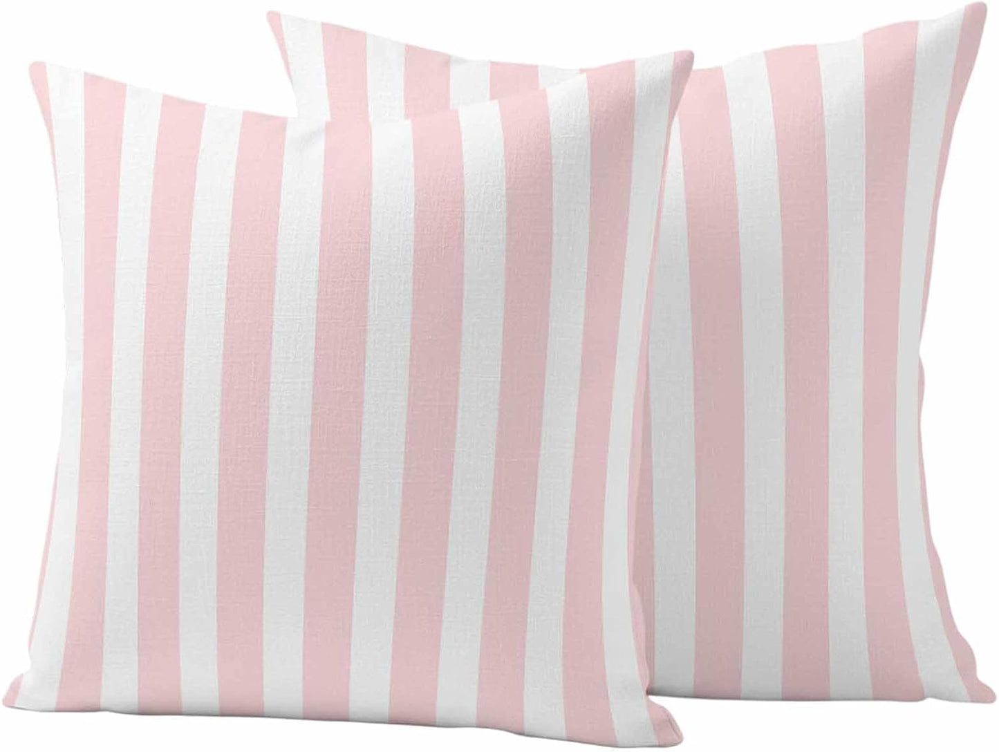 Outdoor Pillow Covers 18x18 Set of 2 Pink Stripes Outdoor Pillows Waterproof Throw Pillow Covers Pink White Vertical Striped Pillowcases Decorative Case for Patio Cushion