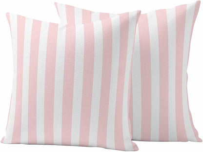 Outdoor Pillow Covers 18x18 Set of 2 Pink Stripes Outdoor Pillows Waterproof Throw Pillow Covers Pink White Vertical Striped Pillowcases Decorative Case for Patio Cushion