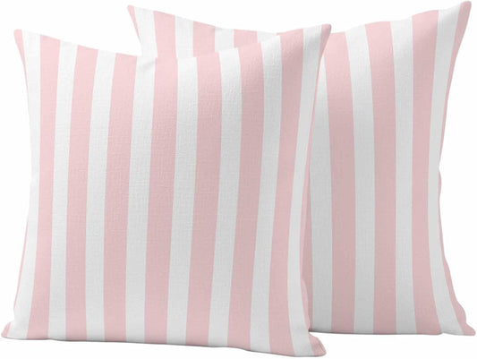 Outdoor Pillow Covers 18x18 Set of 2 Pink Stripes Outdoor Pillows Waterproof Throw Pillow Covers Pink White Vertical Striped Pillowcases Decorative Case for Patio Cushion