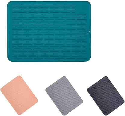 Silicone Dish Drying Mat for Kitchen Counter, Non-Slip Sink Liner with Raised Stripes, Heat Resistant & Easy to Clean, Large 15.75x11.81 Inch Draining Pad(Pink)