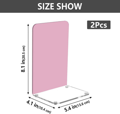 Solid Light Pink Acrylic Bookends 2PCS, Book Ends for Shelves, Holder Stand Decorative Stoppers for Heavy Duty Books, CD, File, Video Games