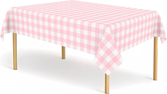 2 Pack Pink and White Checkered Tablecloth Pink Gingham Plastic Table Cloths for Parties Disposable 54x108 in Waterproof Rectangle Table Covers for Party Baby Shower Birthday Party Decorations