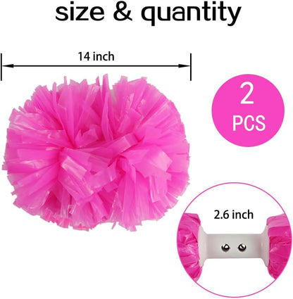 Hooshing 2PCS Pom Poms Cheerleading Professional Cheer Pom Poms with Baton Handle (No Zip Tie) for Cheer Squad Team Sports Spirited Party Dance Training