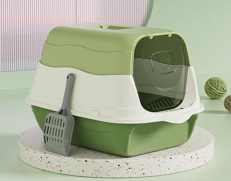 ChezMAX Cat Litter Box Cat Litter Tray with Lid Covered Large with Fully Enclosed Litter Pan Cat Toilet Cat Litter Tray with Cover Scoop