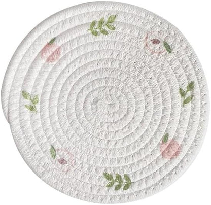 Round Placemats Fruit & Floral Pattern Rope Braided Place Mats Cute Fruit Table Mats,12 Inch,4-Piece Set (Peach,7inch/18cm)