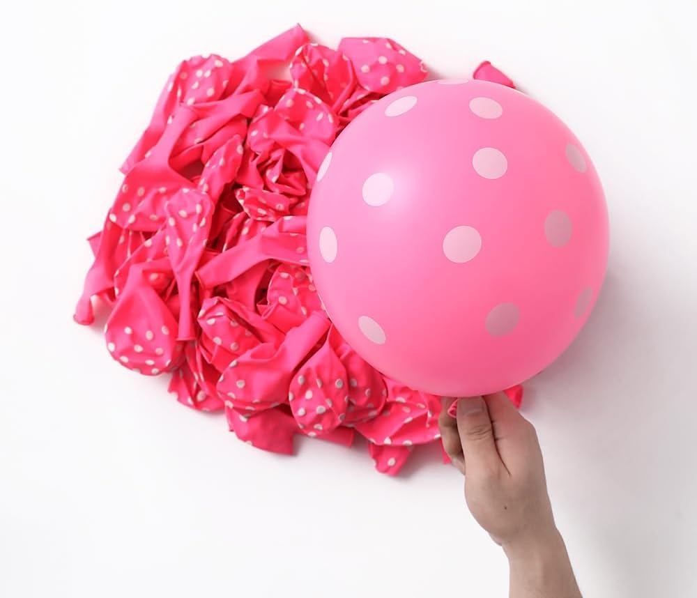 Pink Balloon Garland Arch, 136Pcs Pink Rose Polka Dots Balloon for Cortoon Theme Birthday Girl Baby Shower Decoration