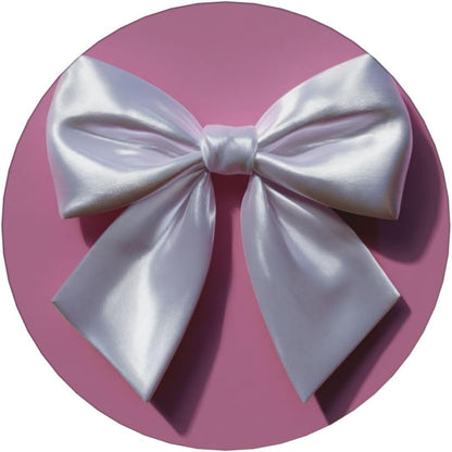 White Satin Bow On Light Pink Ceramic Coasters with Holder Set of 6 Coffee Cup Drink Coasters