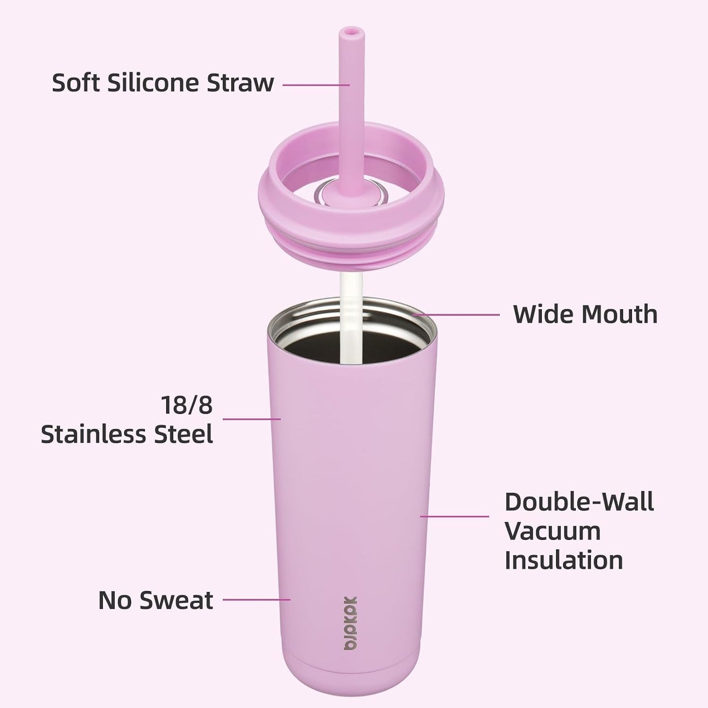BJPKPK Insulated Tumbler with Lid and Straw,20 oz Stainless Steel Travel Coffee Mug,Spill Proof Thermal Cup,Keep Drinks Cold and Hot,Light Pink