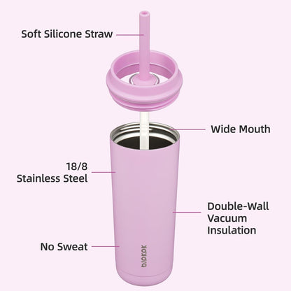 BJPKPK Insulated Tumbler with Lid and Straw,20 oz Stainless Steel Travel Coffee Mug,Spill Proof Thermal Cup,Keep Drinks Cold and Hot,Light Pink