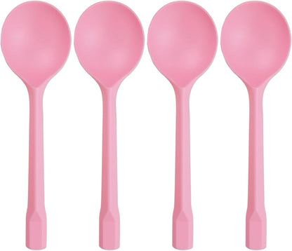 100 Count Independent Packaging Soup Spoons, Heavy Disposable Plastic Spoons for Cake Dessert Ice Cream (Pink)