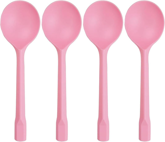 100 Count Independent Packaging Soup Spoons, Heavy Disposable Plastic Spoons for Cake Dessert Ice Cream (Pink)