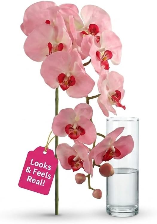 Larksilk 2 Pack Real Touch Pink Silk Orchids - 33.5" Faux Phalaenopsis Orchid Stems that Look Real for Vases, Wedding Centerpieces & Home Decor