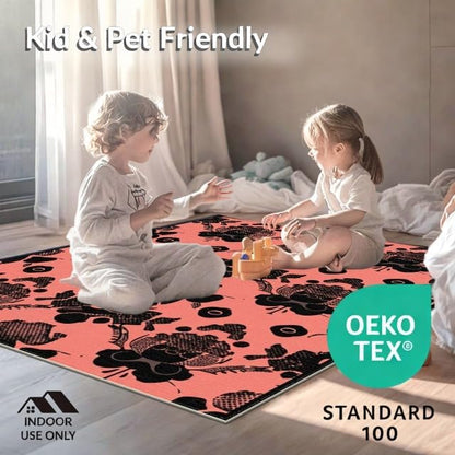 Design&I 4'x6' Machine Wash Ready Abstract Floral Area Rug, Coral for Home Office, Gaming Room, Under Desk, Chair-Friendly & Snag-Free Skid-Resistant Medium Carpet | 2138142