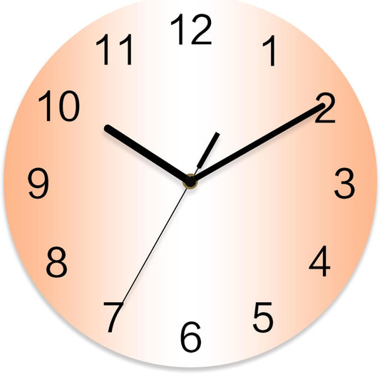Ombre Abstract Gradient Coral Pink and White Wall Clock Battery Operated Non-Ticking 10" Round Wood Clocks, Kitchen Wall Clock for School Bathroom Living Room Home Office Wall Decor