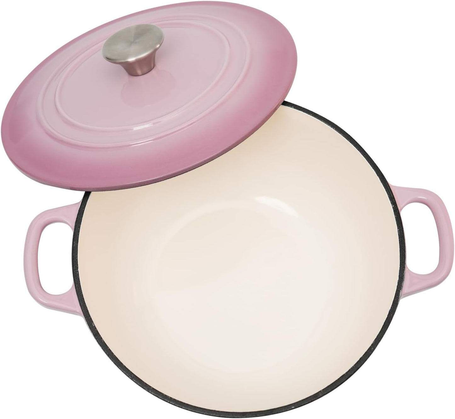 Flavehc Dutch Oven Pot with Lid 3.8 qt Cast Iron Dutch Oven for Bread Baking Pink Enameled Cast Iron Dutch Oven with Handels