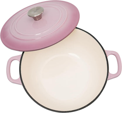 Flavehc Dutch Oven Pot with Lid 3.8 qt Cast Iron Dutch Oven for Bread Baking Pink Enameled Cast Iron Dutch Oven with Handels