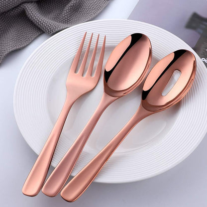 Stainless Steel Serving Spoons Set of 4 Large 10-in Serving Spoon & Slotted Spoon & Serving Fork & Serving Tong for Catering Banquet Buffet Serving Utensils,Dishwasher Safe (Rose Gold), C124US