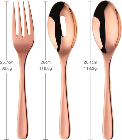 Stainless Steel Serving Spoons Set of 4 Large 10-in Serving Spoon & Slotted Spoon & Serving Fork & Serving Tong for Catering Banquet Buffet Serving Utensils,Dishwasher Safe (Rose Gold), C124US