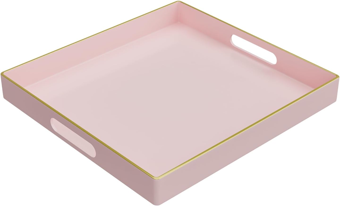 MAONAME Decorative Tray, Pink Serving Tray with Handles, Coffee Table Trays, Square Plastic Trays for Ottoman, Bathroom, Kitchen, 13" x 13" x 1.57"